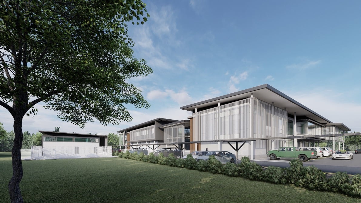 Artist's impression — wide view of the central hub buildings